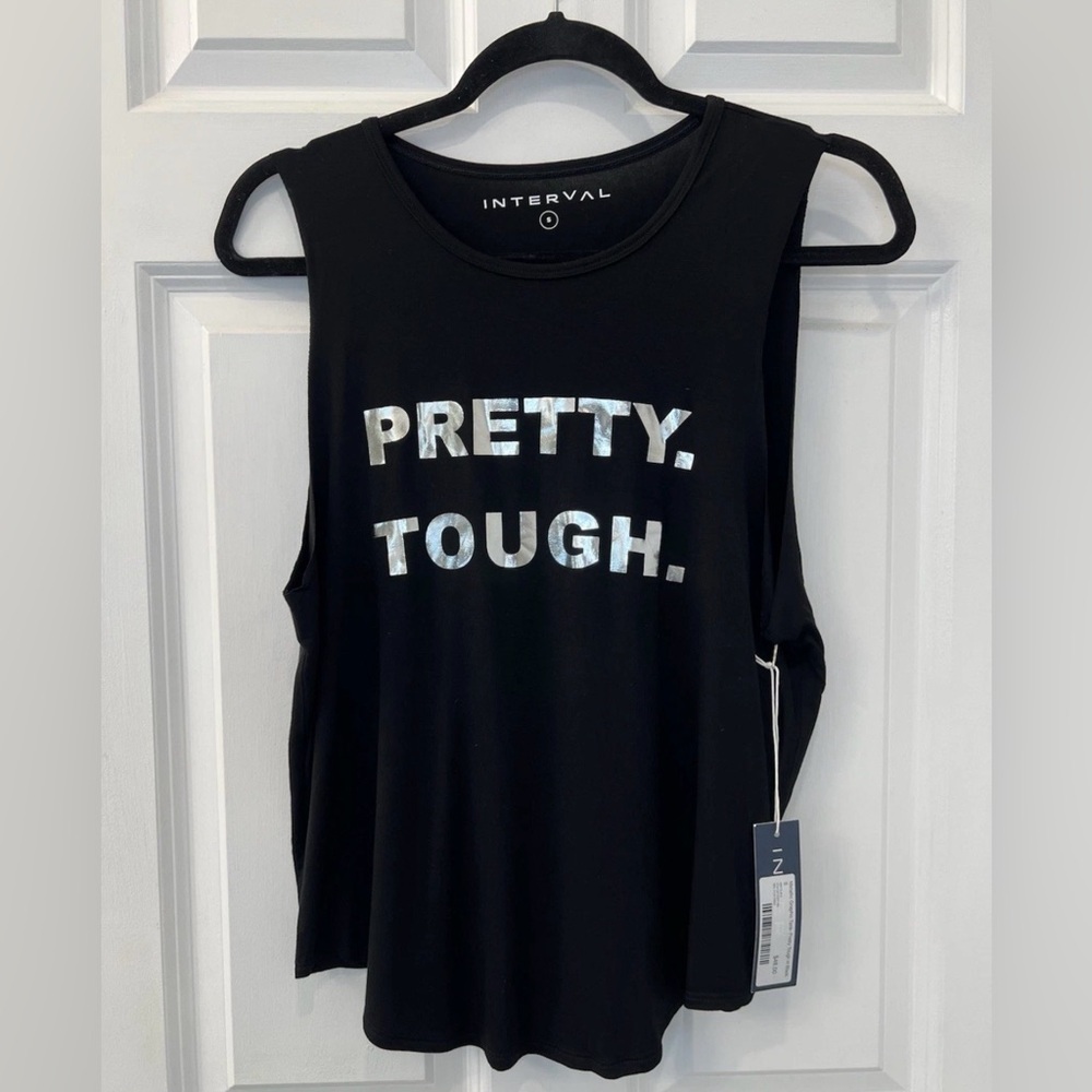 NWT Interval Metallic Graphic Muscle / Gym Tank “Pretty Tough” Black Small $49